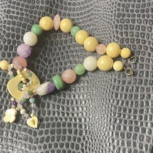 Vintage Colorful Beaded stone Necklace with sterling silver clasps